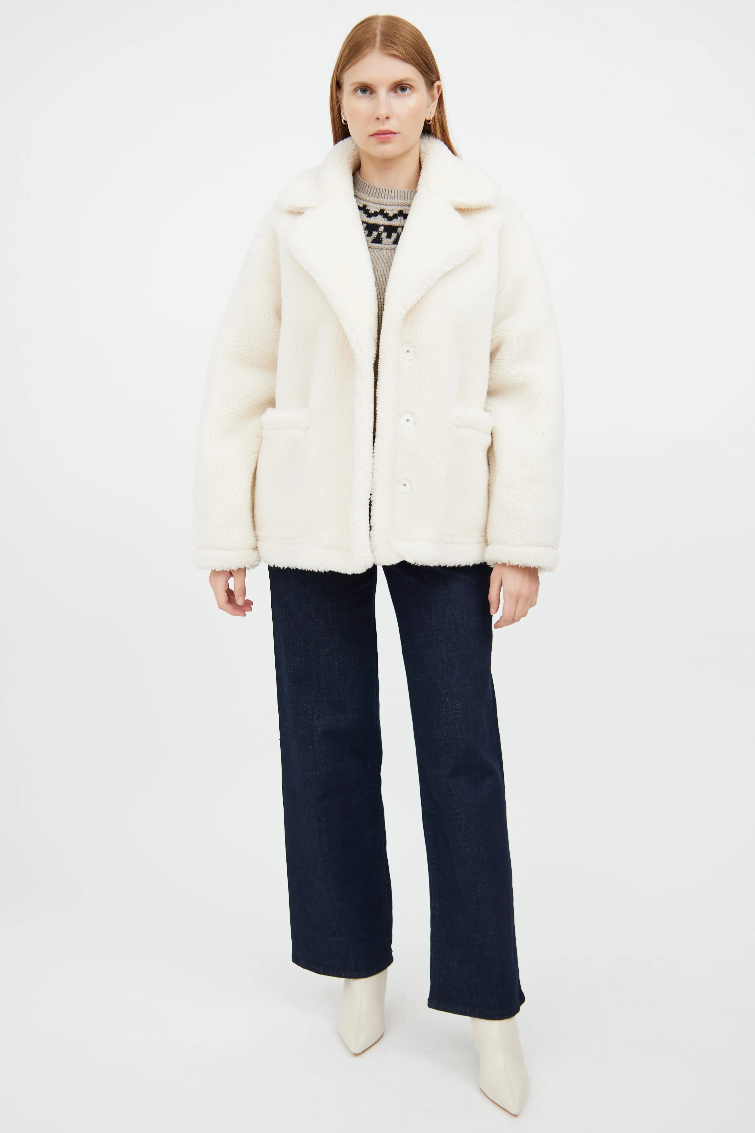 White Teddy Long Sleeve Jacket Coat