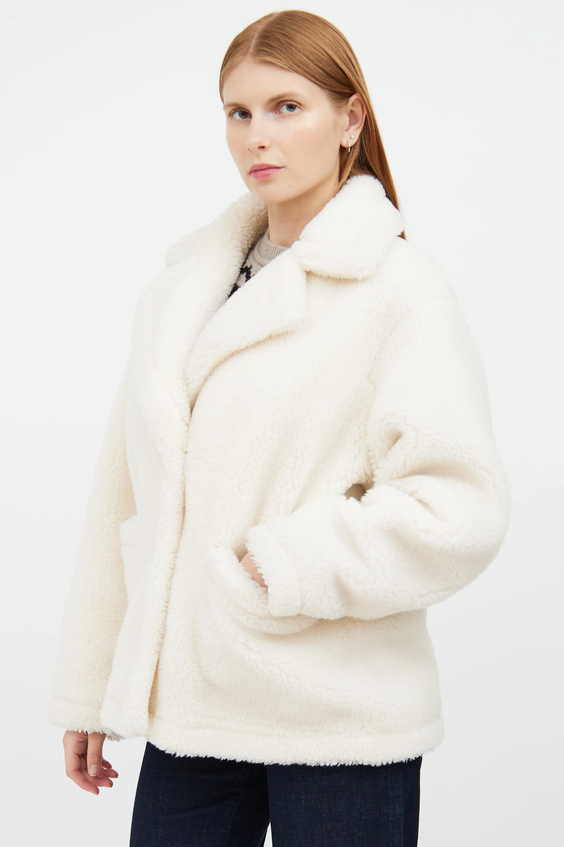 White Teddy Long Sleeve Jacket Coat