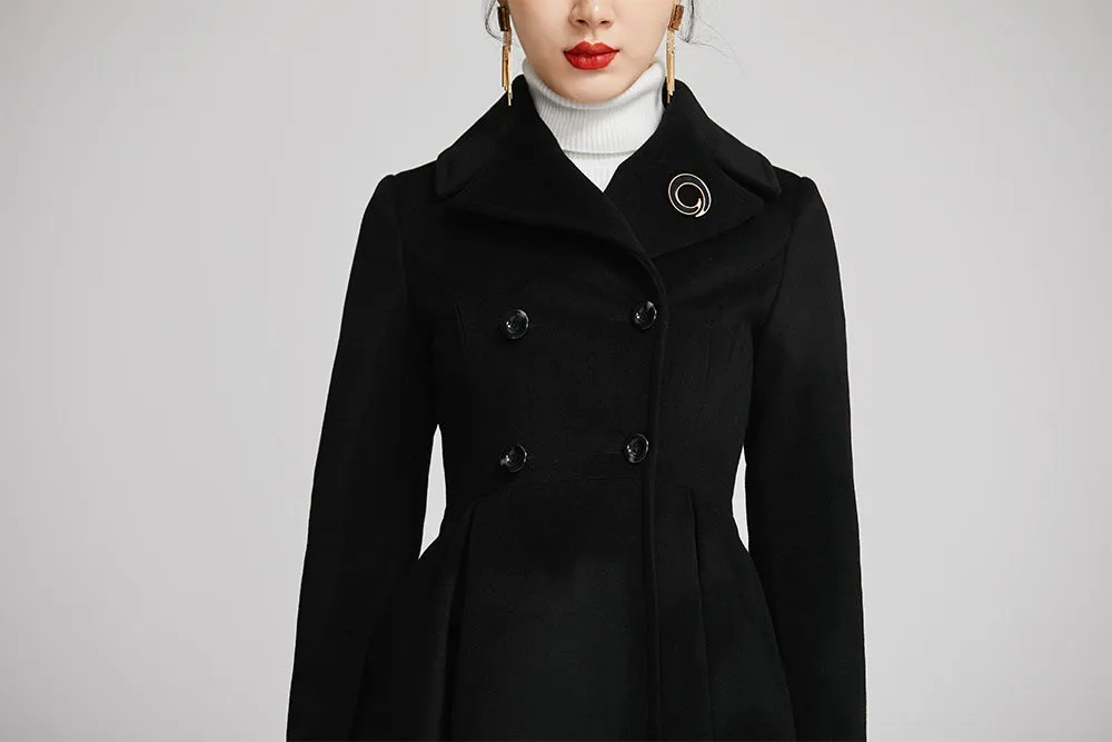 winter black women coat with double breasted and pockets 2258