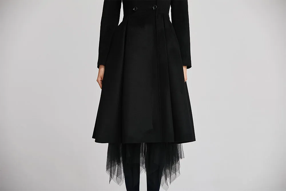 winter black women coat with double breasted and pockets 2258