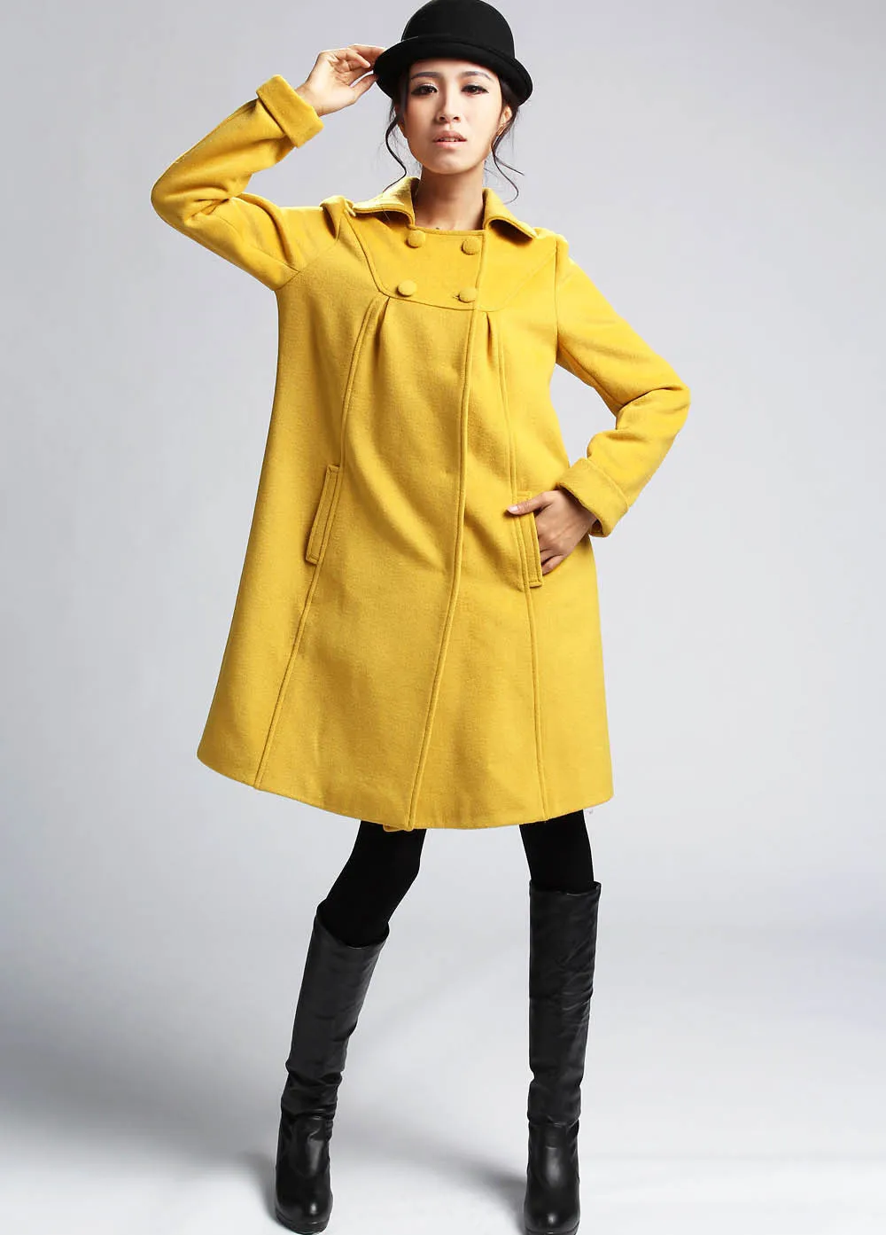 Woman wool coat Yellow jacket winter coat (399)