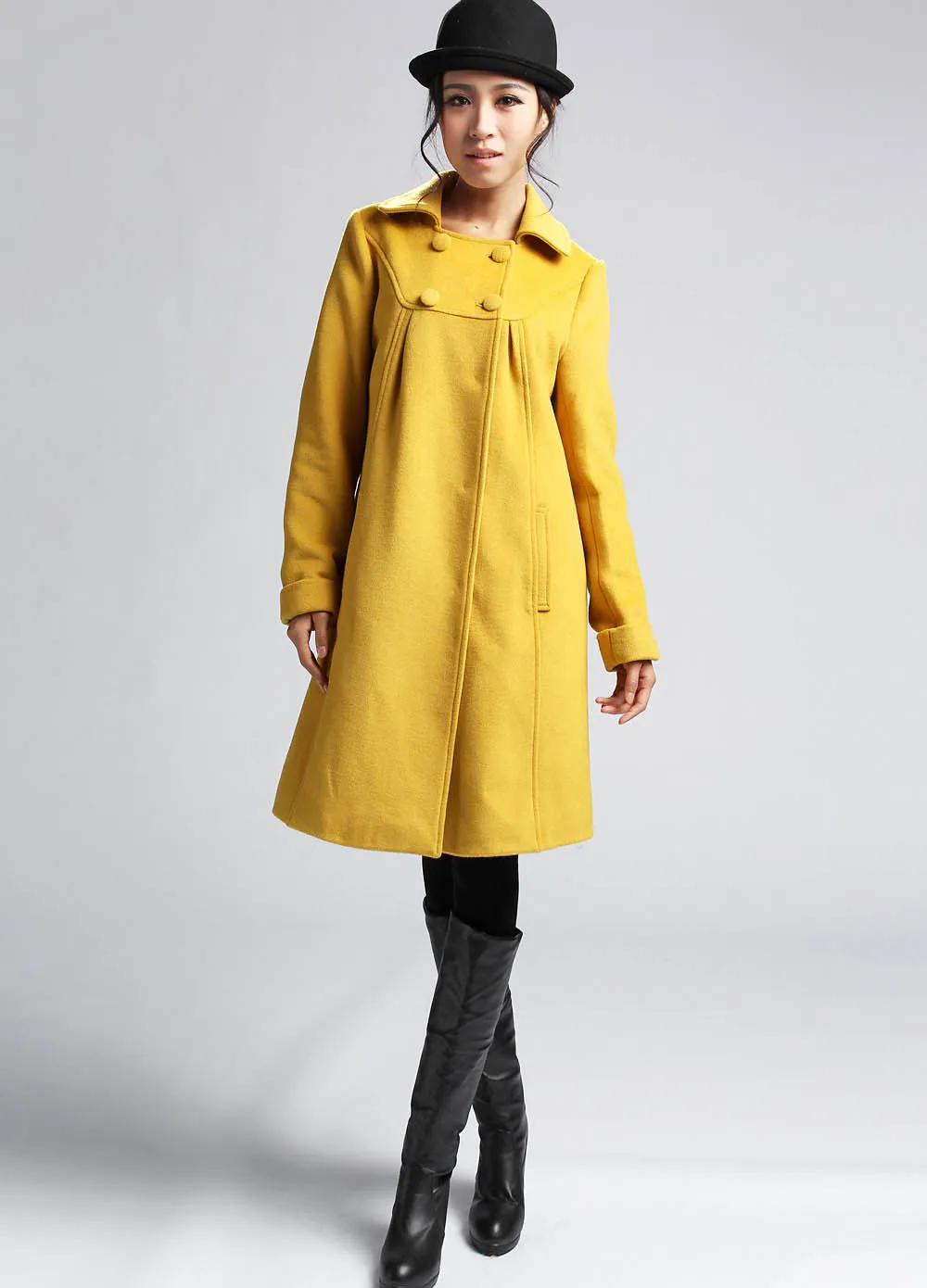 Woman wool coat Yellow jacket winter coat (399)