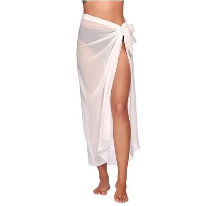 Women Chiffon Long Beach Sarong Tie Wrap Skirt Sexy Bikini Sheer Scarf Bathing Suit Bottom