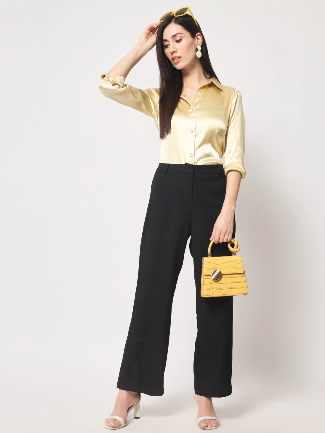 Women Gold-Toned Classic Slim Fit Casual Shirt