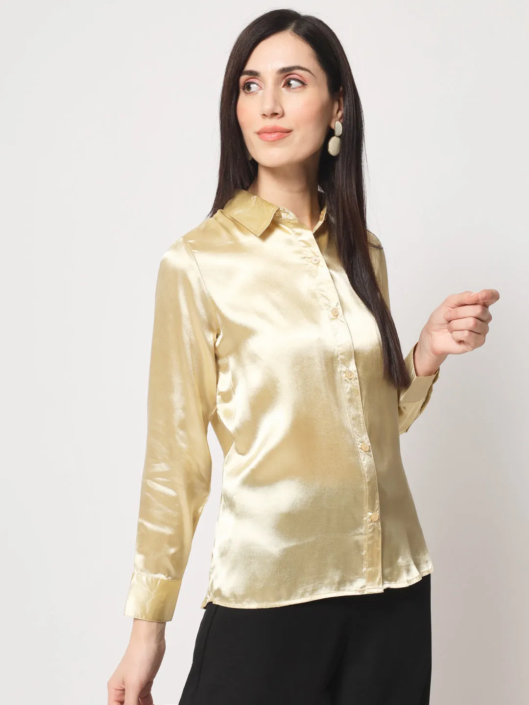 Women Gold-Toned Classic Slim Fit Casual Shirt