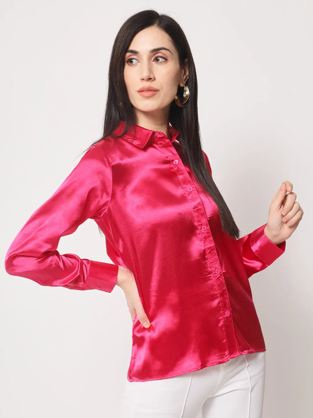 Women Pink Classic Slim Fit Floral Casual Shirt