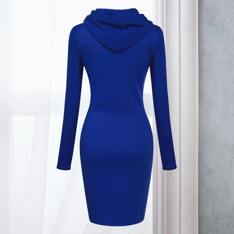 Women Stripes Pocket Knee Length Slim Casual Pullover Hoodie Dress