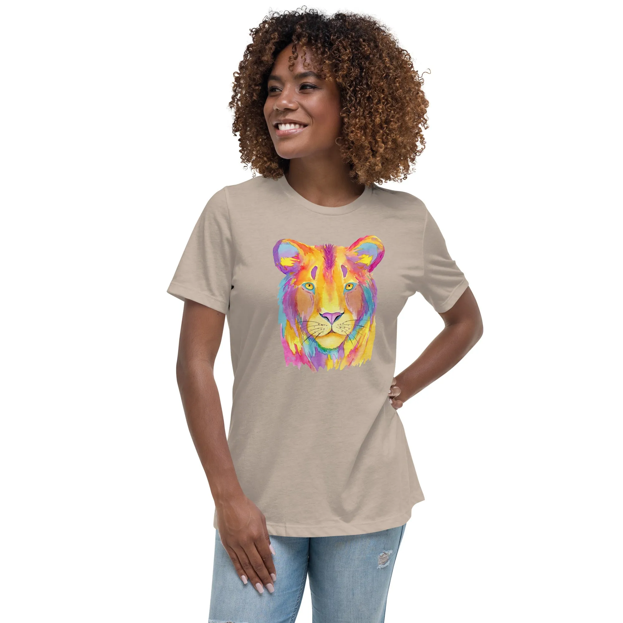 Women's Relaxed Soft & Smooth Premium Quality T-Shirt Colorful Tiger Design by IOBI Original Apparel