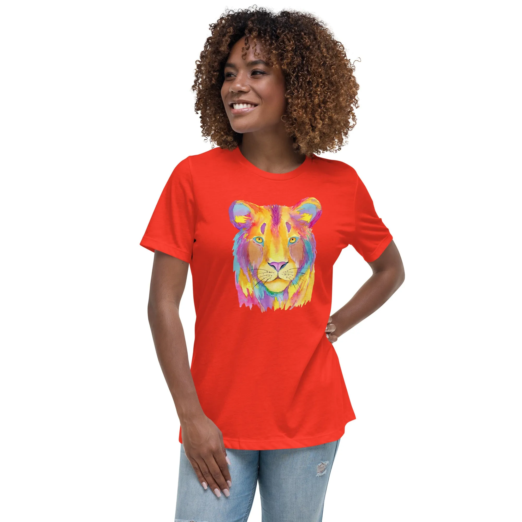 Women's Relaxed Soft & Smooth Premium Quality T-Shirt Colorful Tiger Design by IOBI Original Apparel