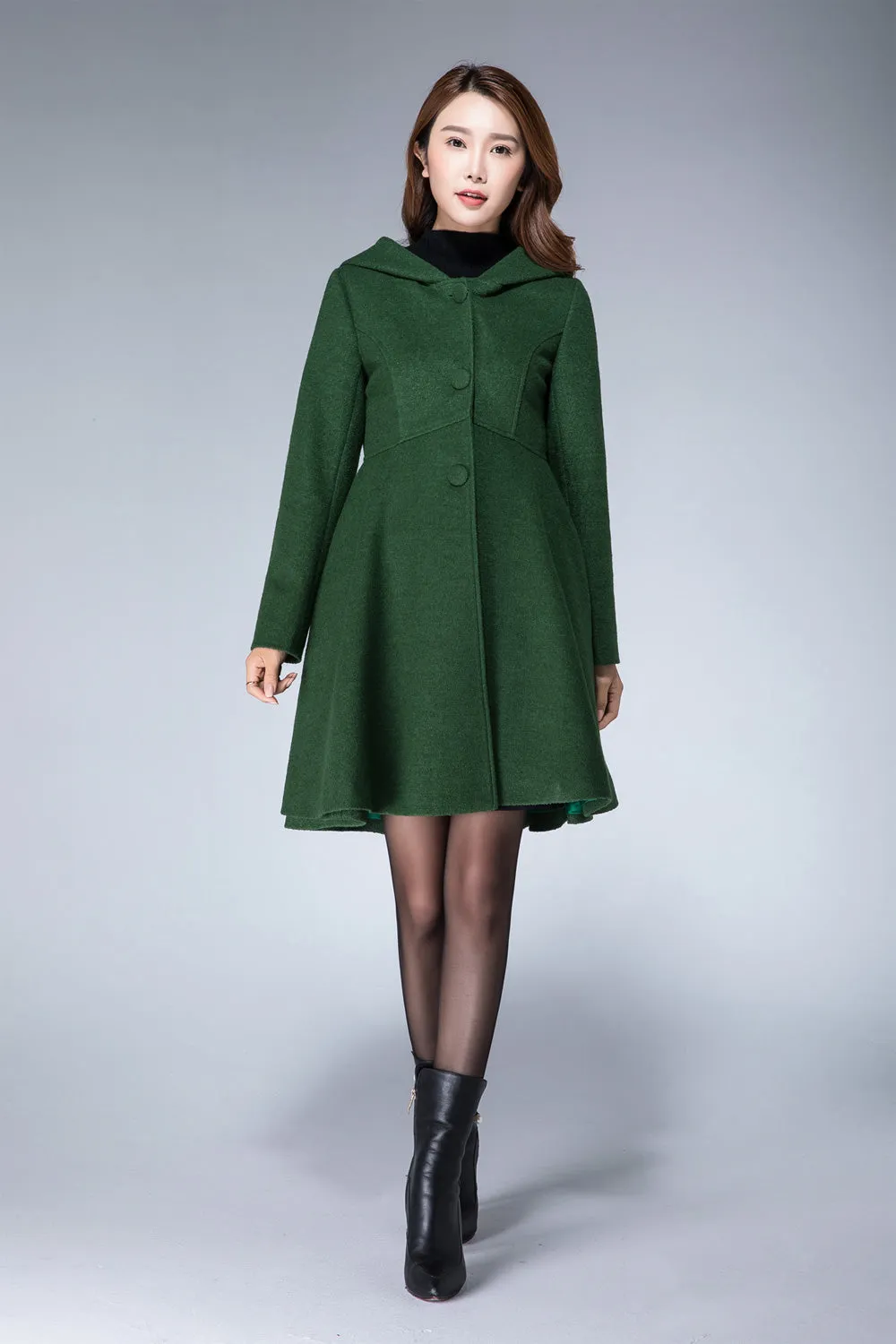 womens short winter coat with warm hood, fit and flare coat 1863