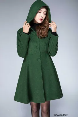 womens short winter coat with warm hood, fit and flare coat 1863