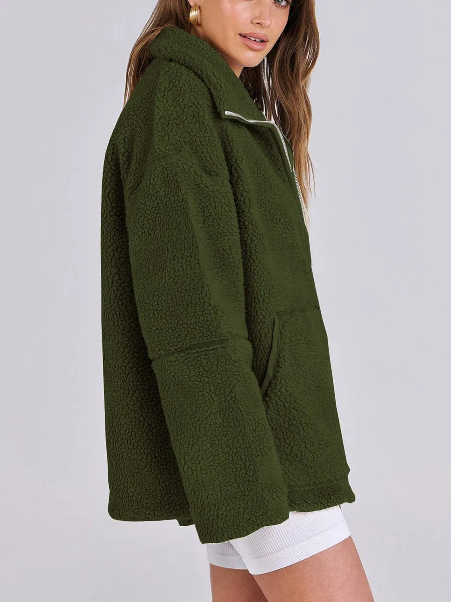 Women's Solid Color Lamb Wool High Collar Wool Coat