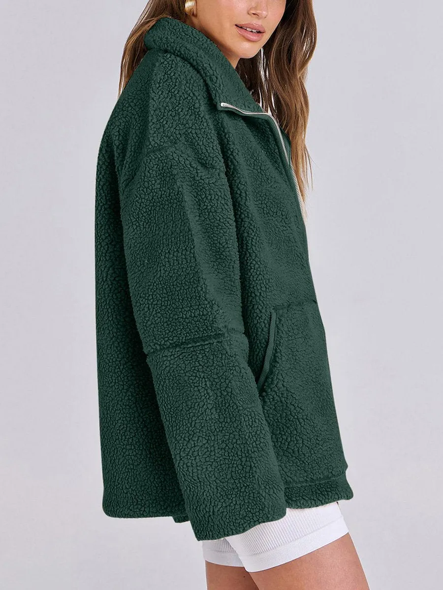 Women's Solid Color Lamb Wool High Collar Wool Coat