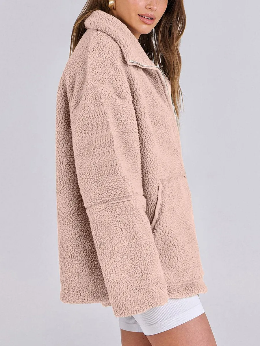 Women's Solid Color Lamb Wool High Collar Wool Coat