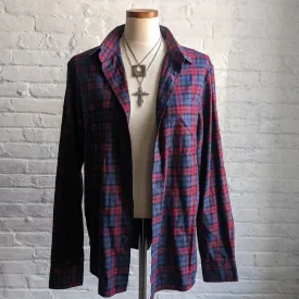 Y2K Vintage Red Navy Plaid Flannel Minimalist Grunge Oversized Boyfriend Top