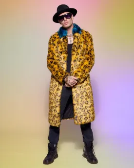 Yellow Cheetah Calf Length Faux Fur Coat | Men's