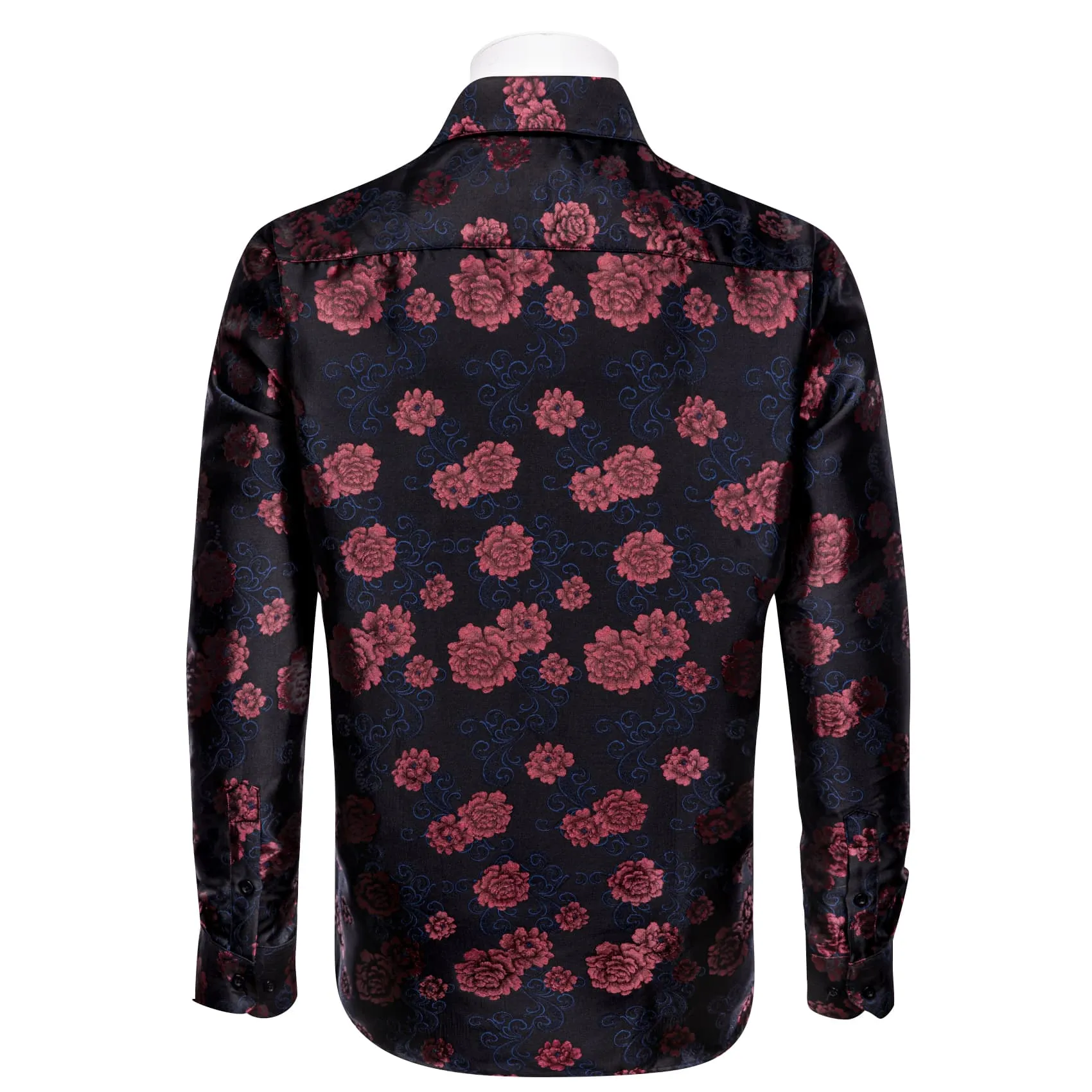 YourTies Black Shirt Cordovan Red Roses Men's Long Sleeve Floral Shirt