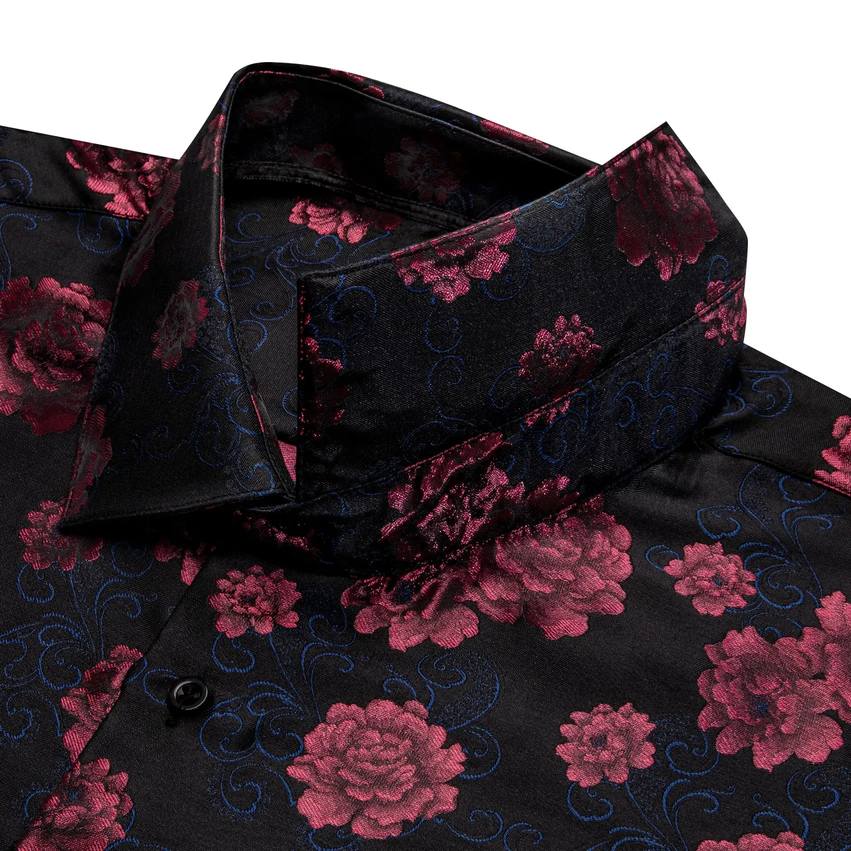 YourTies Black Shirt Cordovan Red Roses Men's Long Sleeve Floral Shirt