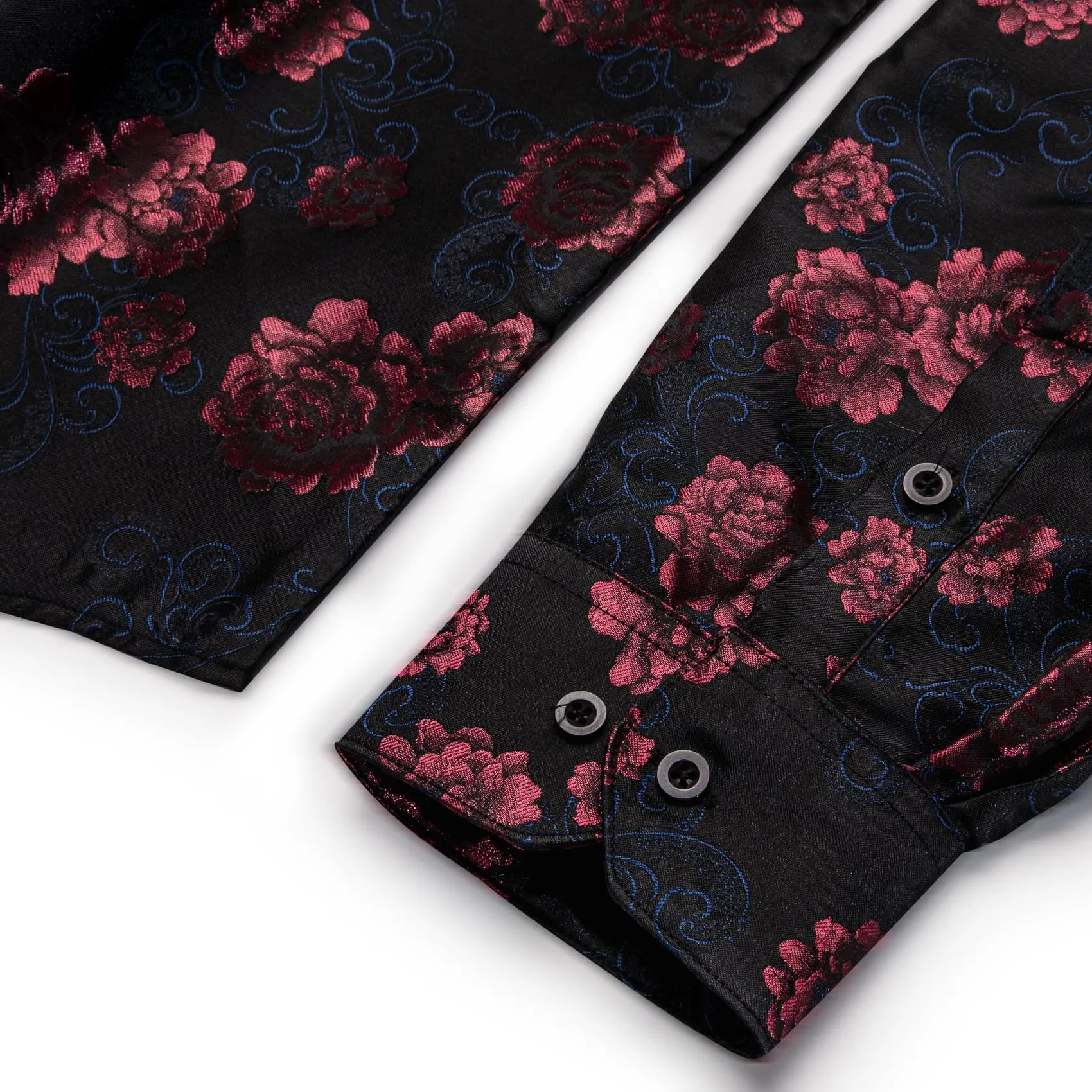 YourTies Black Shirt Cordovan Red Roses Men's Long Sleeve Floral Shirt