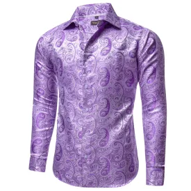 YourTies Lavender Purple Paisley Shirt Men's Long Sleeve Dress Shirt