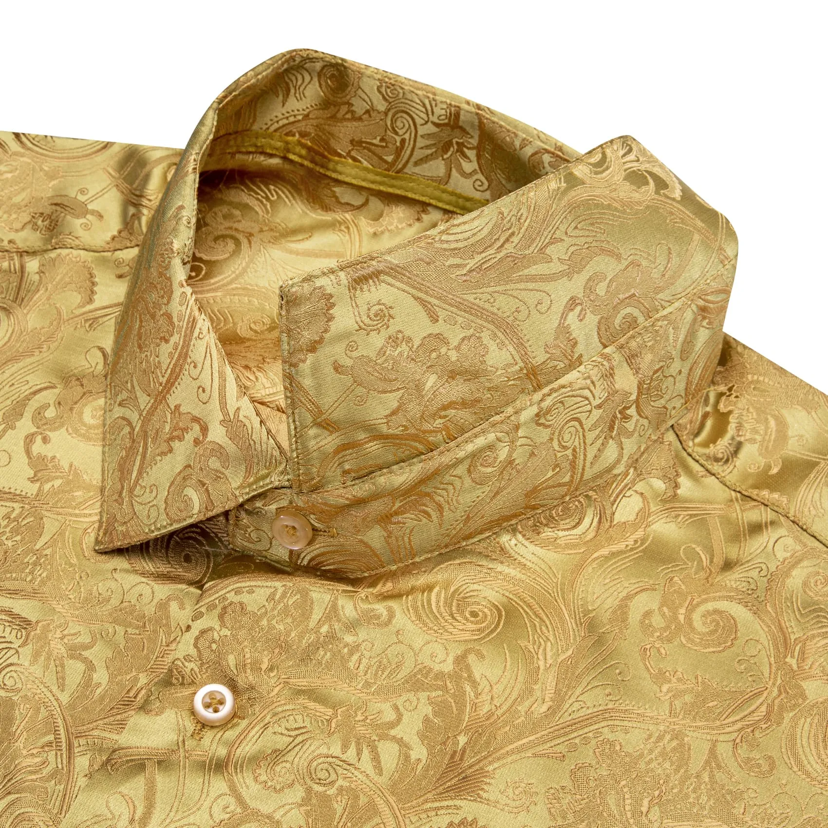 YourTies Satin Sheen Gold Long Sleeve Floral Jacquard Mens Dress Shirt