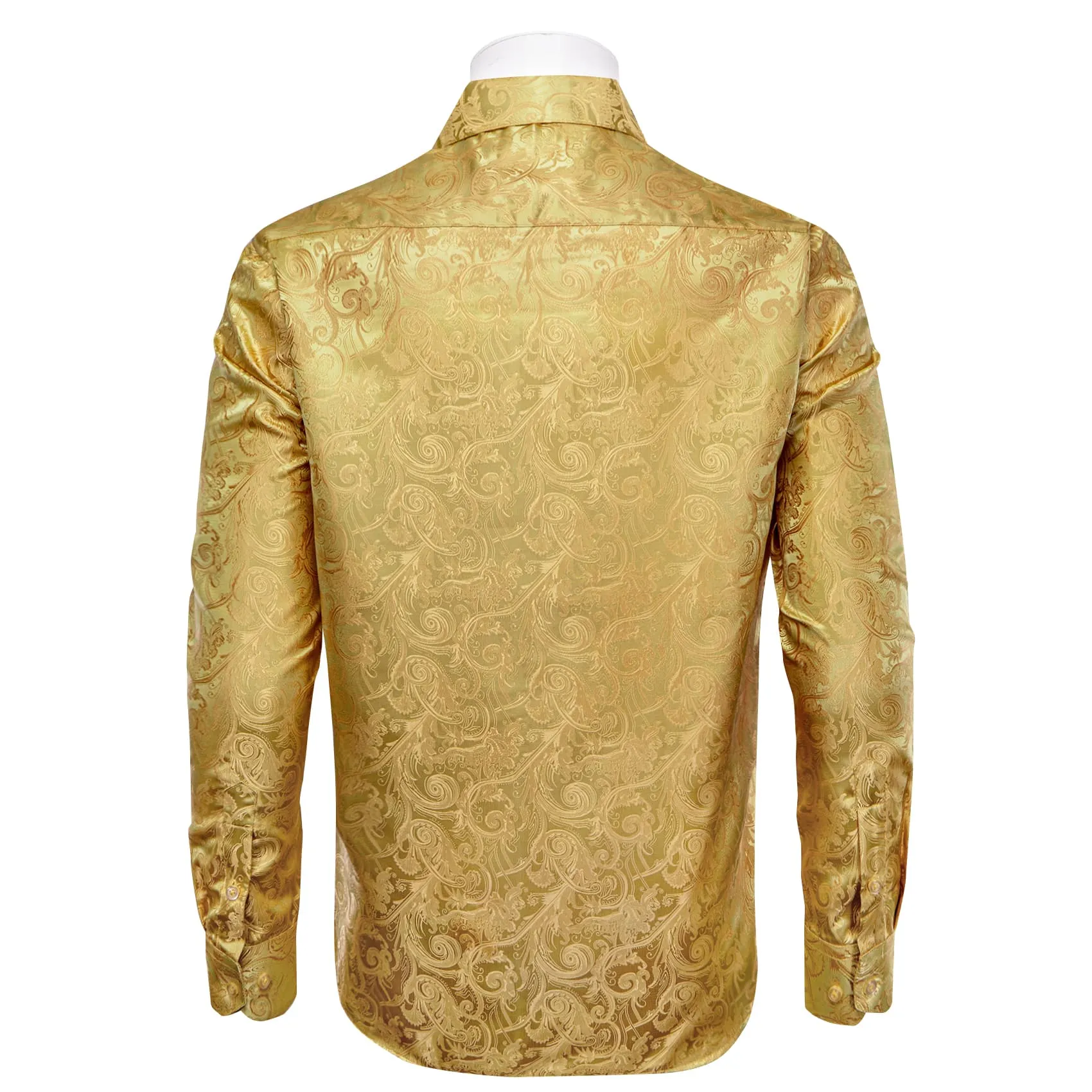 YourTies Satin Sheen Gold Long Sleeve Floral Jacquard Mens Dress Shirt