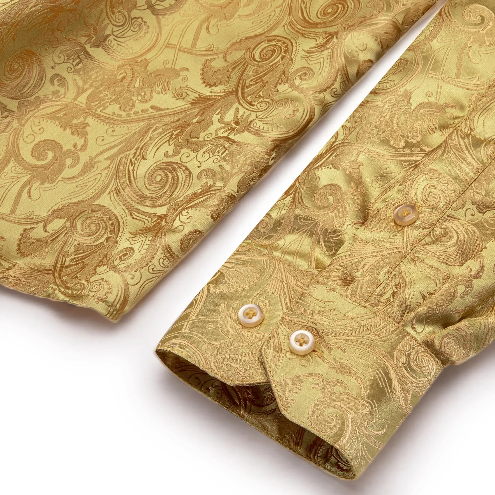 YourTies Satin Sheen Gold Long Sleeve Floral Jacquard Mens Dress Shirt