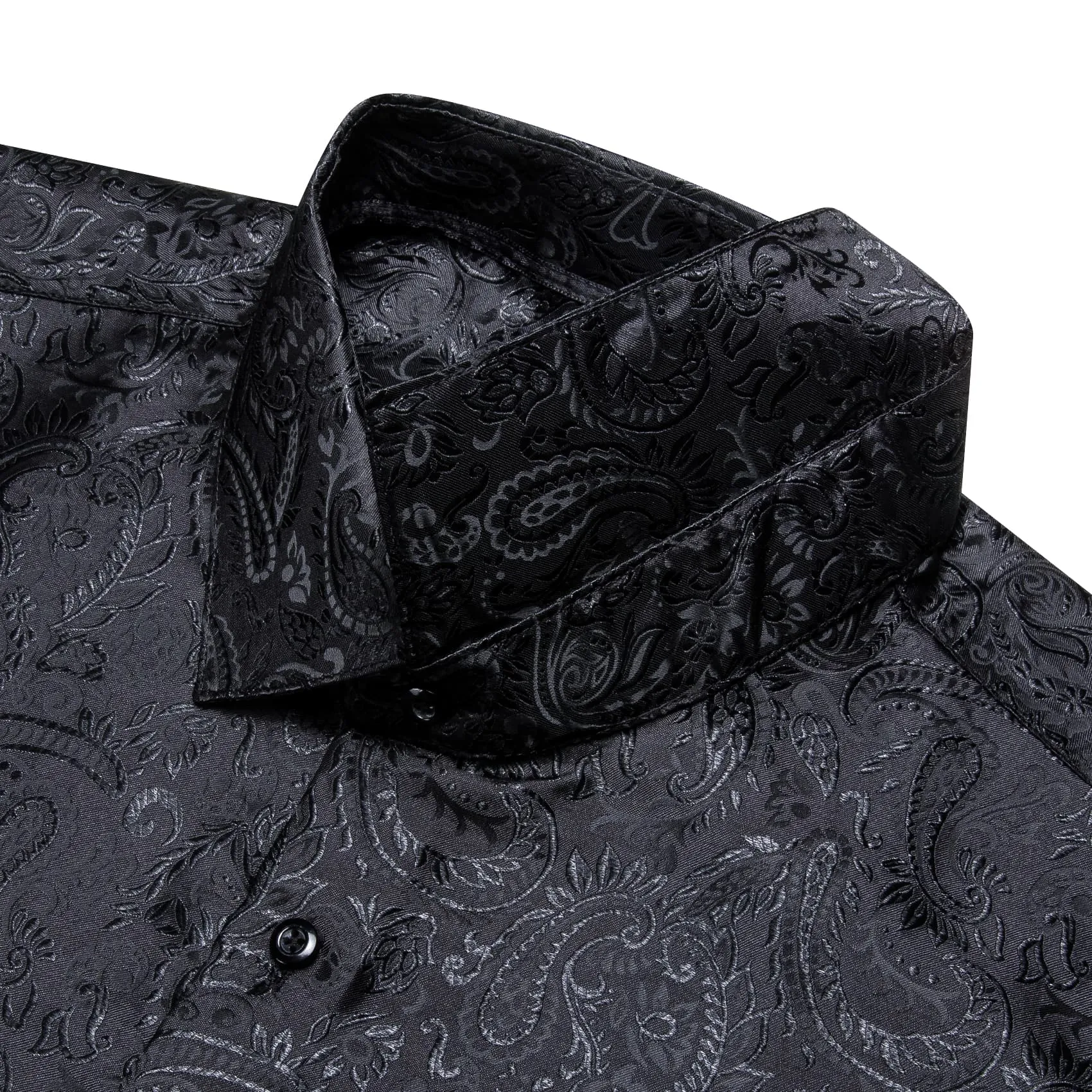 YourTies Windsor Collar Men's Dress Shirt Black Paisley Jacquard Top